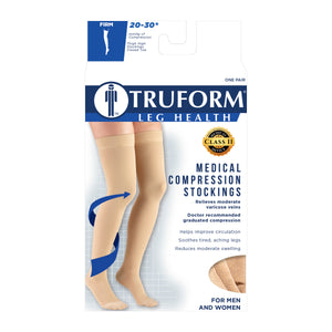 Truform 20-30 mmHg Compression Stockings for Men and Women, Thigh High Length, Dot Top, Closed Toe