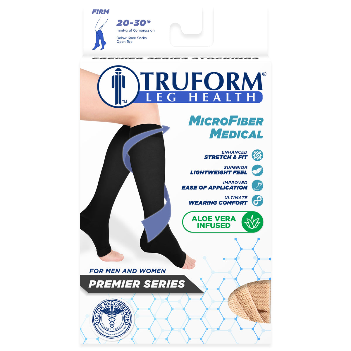 Truform 20-30 mmHg Medical Compression Stockings, Aloe Infused Microfiber, Knee High, Open Toe