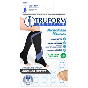 Truform 20-30 mmHg Medical Compression Stockings, Aloe Infused Microfiber, Knee High, Open Toe