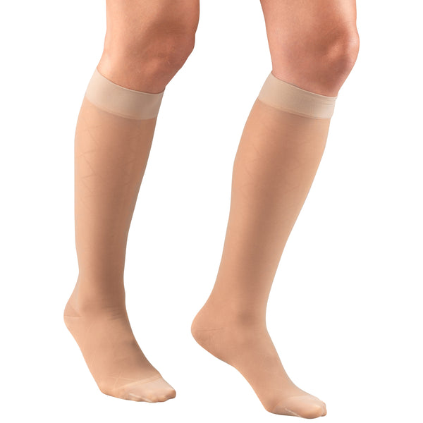 Truform Sheer Compression Stockings, 15-20 mmHg, Women's Knee High Length, Diamond Pattern