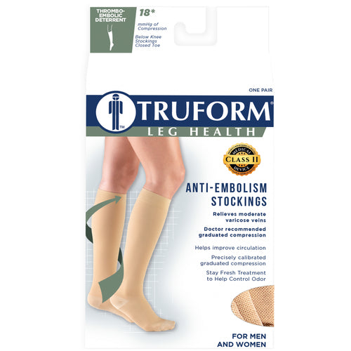 Truform Surgical Stockings, 18 mmHg Compression for Men and Women, Knee High Length, Closed Toe