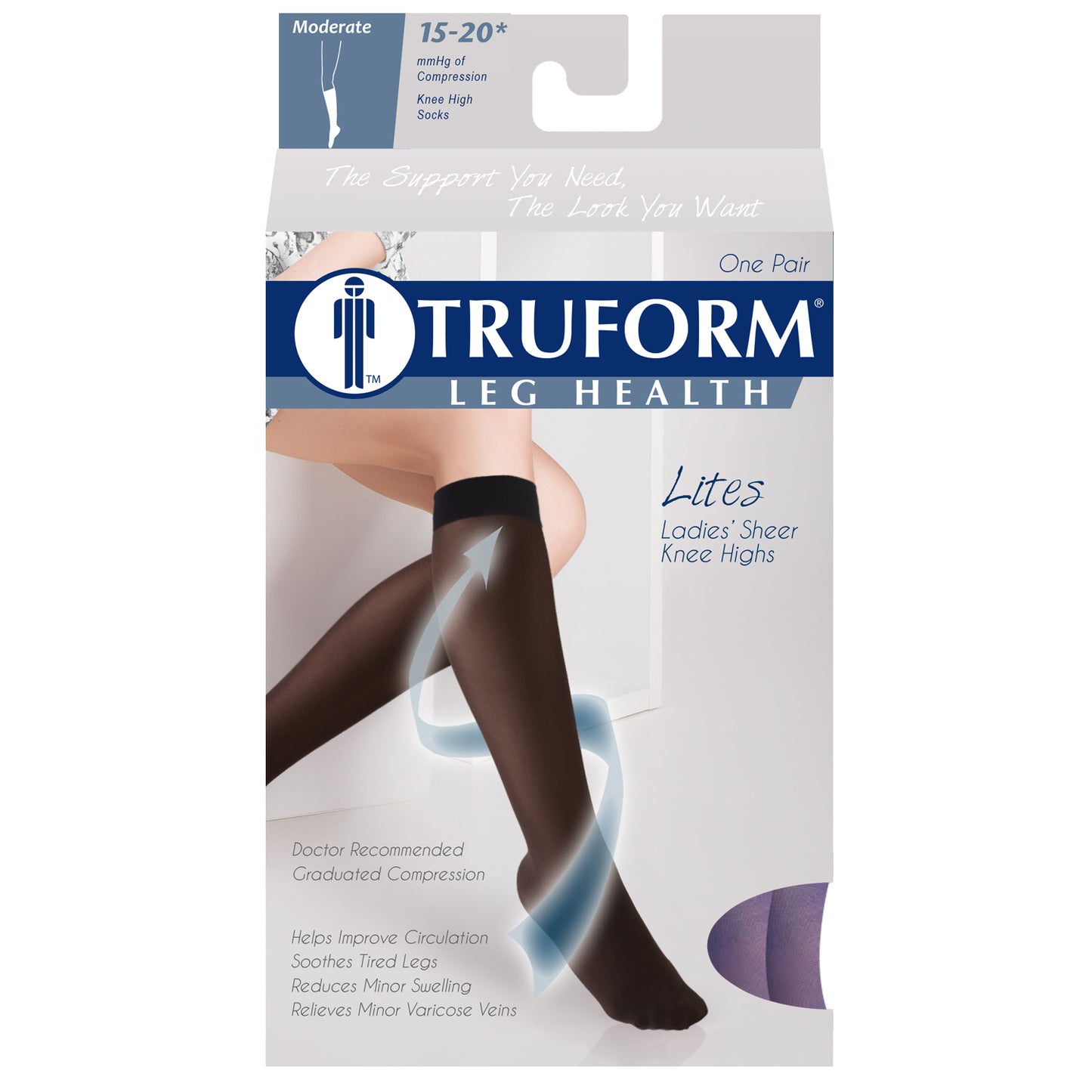 Truform Sheer Compression Stockings, 15-20 mmHg, Women's Knee High Length, 20 Denier