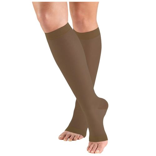 Truform Sheer Compression Stockings, 15-20 mmHg, Women's Knee High Length, Open Toe, 20 Denier