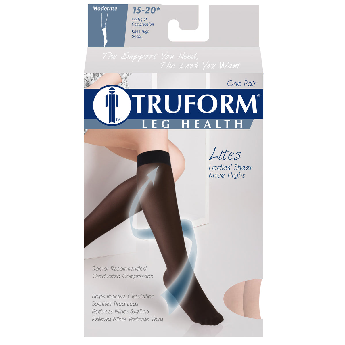 Truform Sheer Compression Stockings, 15-20 mmHg, Women's Knee High Length, 20 Denier