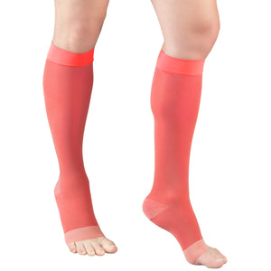 Truform Sheer Compression Stockings, 15-20 mmHg, Women's Knee High Length, Open Toe, 20 Denier