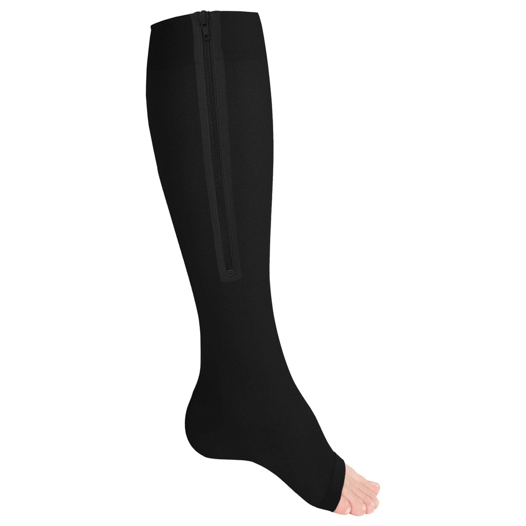 Truform Zipper Compression Stockings, 15-20 mmHg Medical Socks, Women and Men, Knee High, Open Toe