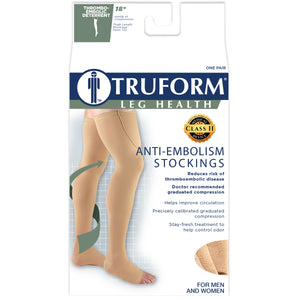 Truform Surgical Stockings, 18 mmHg Compression for Men and Women, Thigh High Length, Open Toe