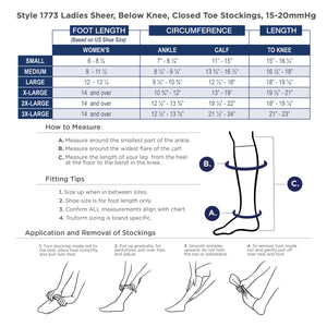 Truform Sheer Compression Stockings, 15-20 mmHg, Women's Knee High Length, 20 Denier