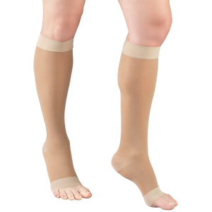 Truform Sheer Compression Stockings, 15-20 mmHg, Women's Knee High Length, Open Toe, 20 Denier