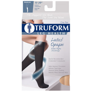 Truform Women's Compression Stockings, 15-20 mmHg, Knee High Length, Closed Toe, Opaque
