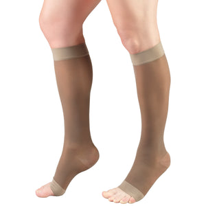 Truform Sheer Compression Stockings, 15-20 mmHg, Women's Knee High Length, Open Toe, 20 Denier