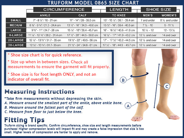 Truform 20-30 mmHg Compression Stockings for Men and Women, Knee High Length, Open Toe