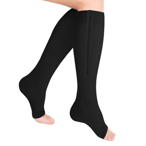Truform Zipper Compression Stockings, 15-20 mmHg Medical Socks, Women and Men, Knee High, Open Toe