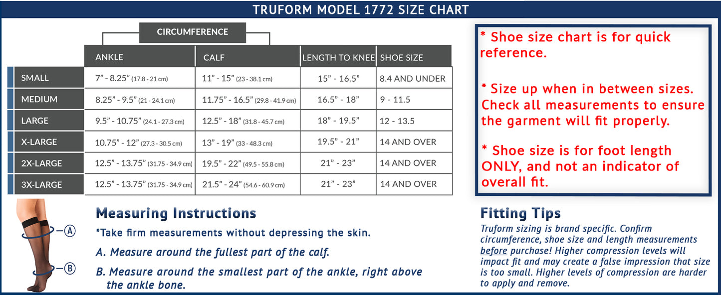 Truform Sheer Compression Stockings, 15-20 mmHg, Women's Knee High Length, Open Toe, 20 Denier