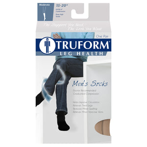 Truform Compression Socks, 15-20 mmHg, Men's Gym Socks, Knee High Over Calf Length