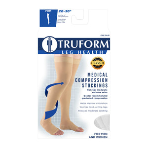 Truform 20-30 mmHg Compression Stockings for Men and Women, Thigh High Length, Dot-Top, Open Toe