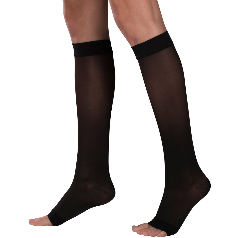 Truform Sheer Compression Stockings, 15-20 mmHg, Women's Knee High Length, Open Toe, 20 Denier