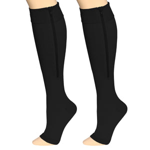 Truform Zipper Compression Stockings, 15-20 mmHg Medical Socks, Women and Men, Knee High, Open Toe