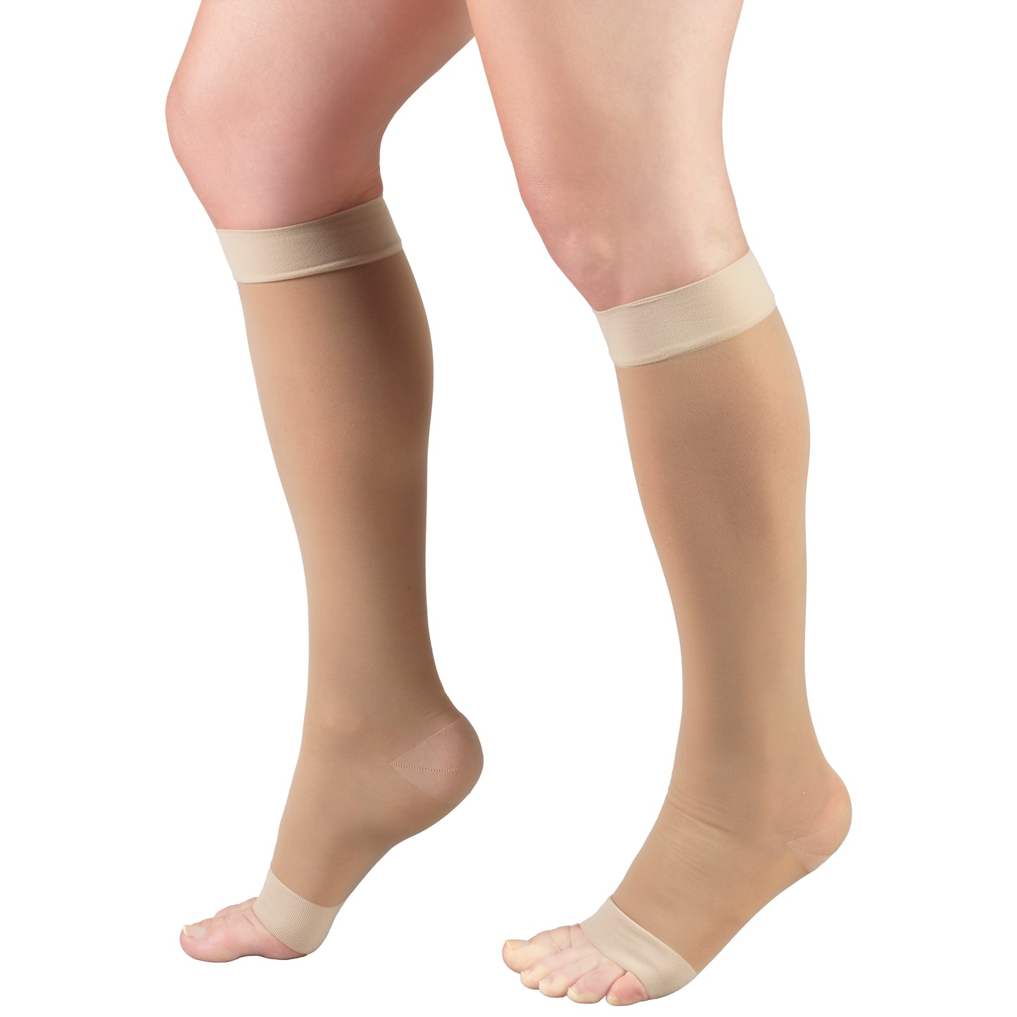 Truform Sheer Compression Stockings, 15-20 mmHg, Women's Knee High Length, Open Toe, 20 Denier