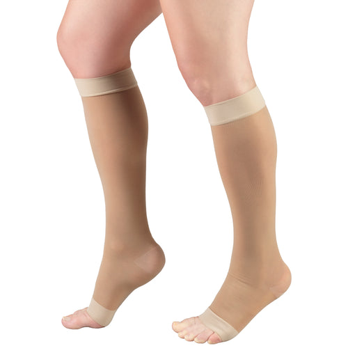 Truform Sheer Compression Stockings, 15-20 mmHg, Women's Knee High Length, Open Toe, 20 Denier
