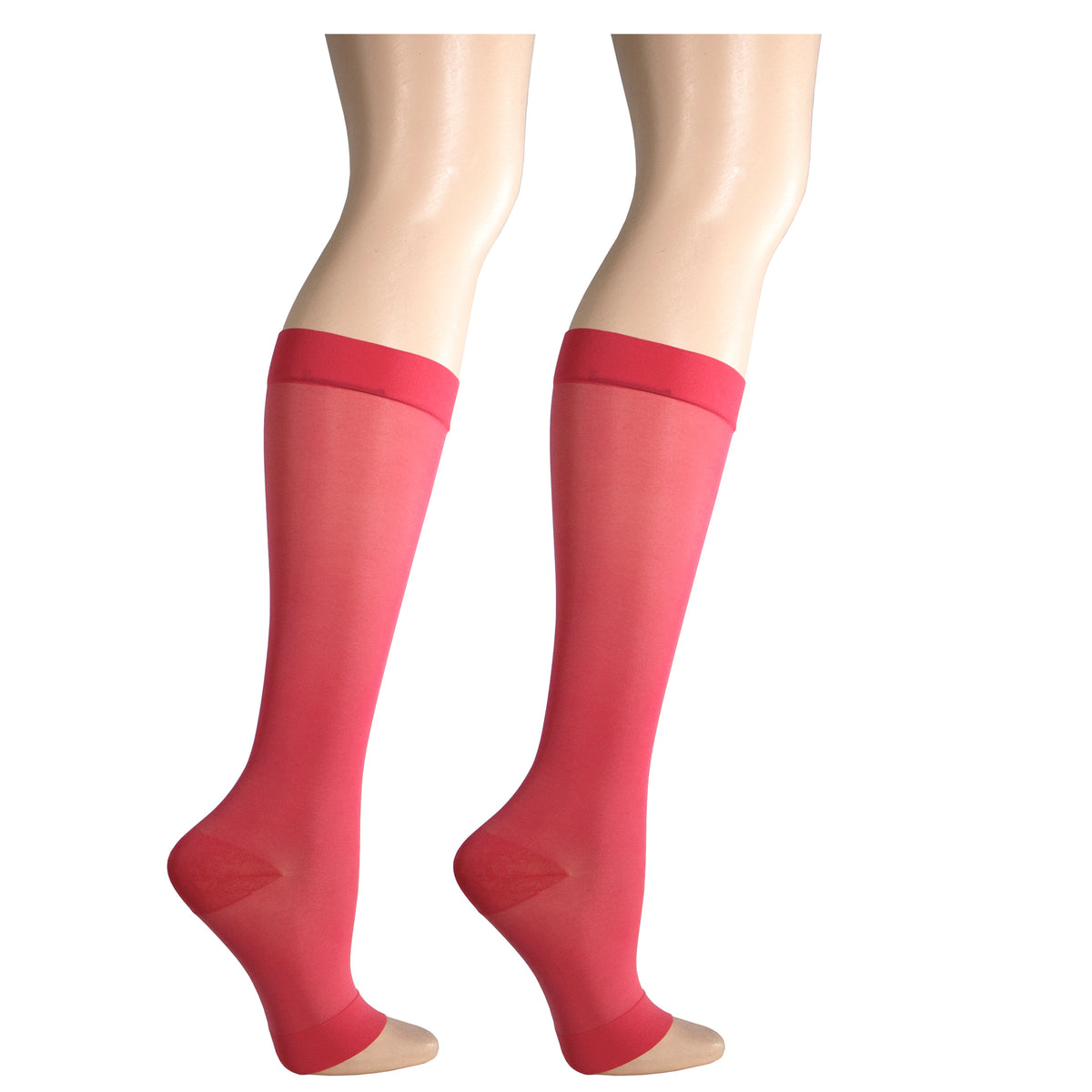 Truform Sheer Compression Stockings, 15-20 mmHg, Women's Knee High Length, Open Toe, 20 Denier