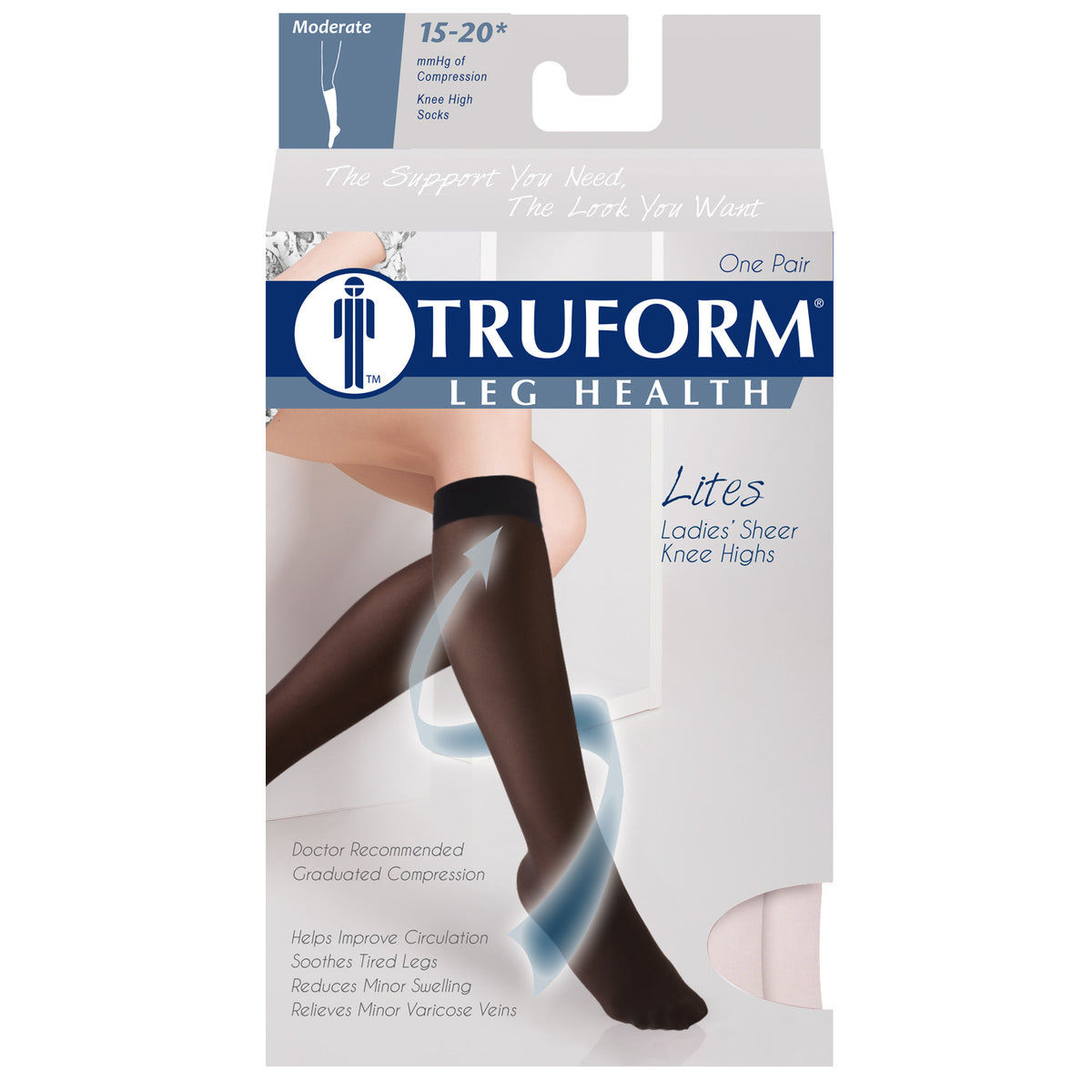 Truform Sheer Compression Stockings, 15-20 mmHg, Women's Knee High Length, 20 Denier