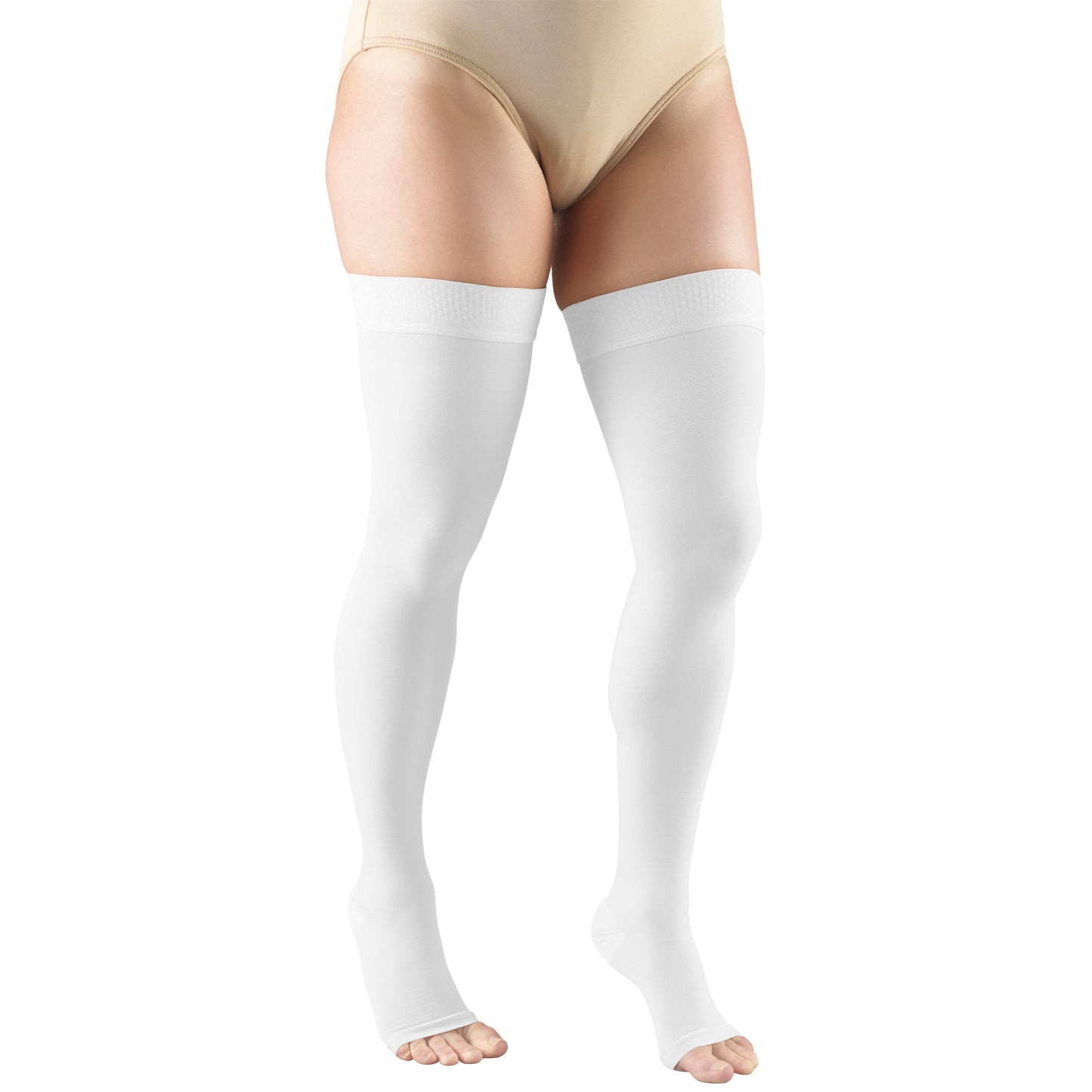 Truform 20-30 mmHg Compression Stockings for Men and Women, Thigh High Length, Dot-Top, Open Toe