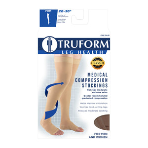 Truform 20-30 mmHg Compression Stockings for Men and Women, Thigh High Length, Dot-Top, Open Toe