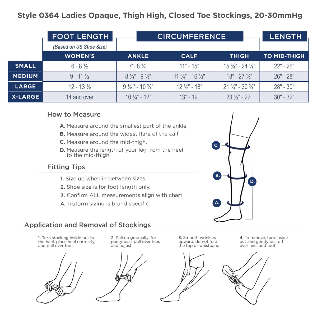 Truform Women's Compression Stockings, 20-30 mmHg, Thigh High Length, Closed Toe, Opaque