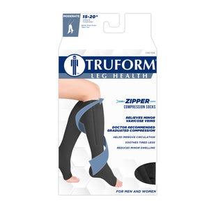 Truform Zipper Compression Stockings, 15-20 mmHg Medical Socks, Women and Men, Knee High, Open Toe