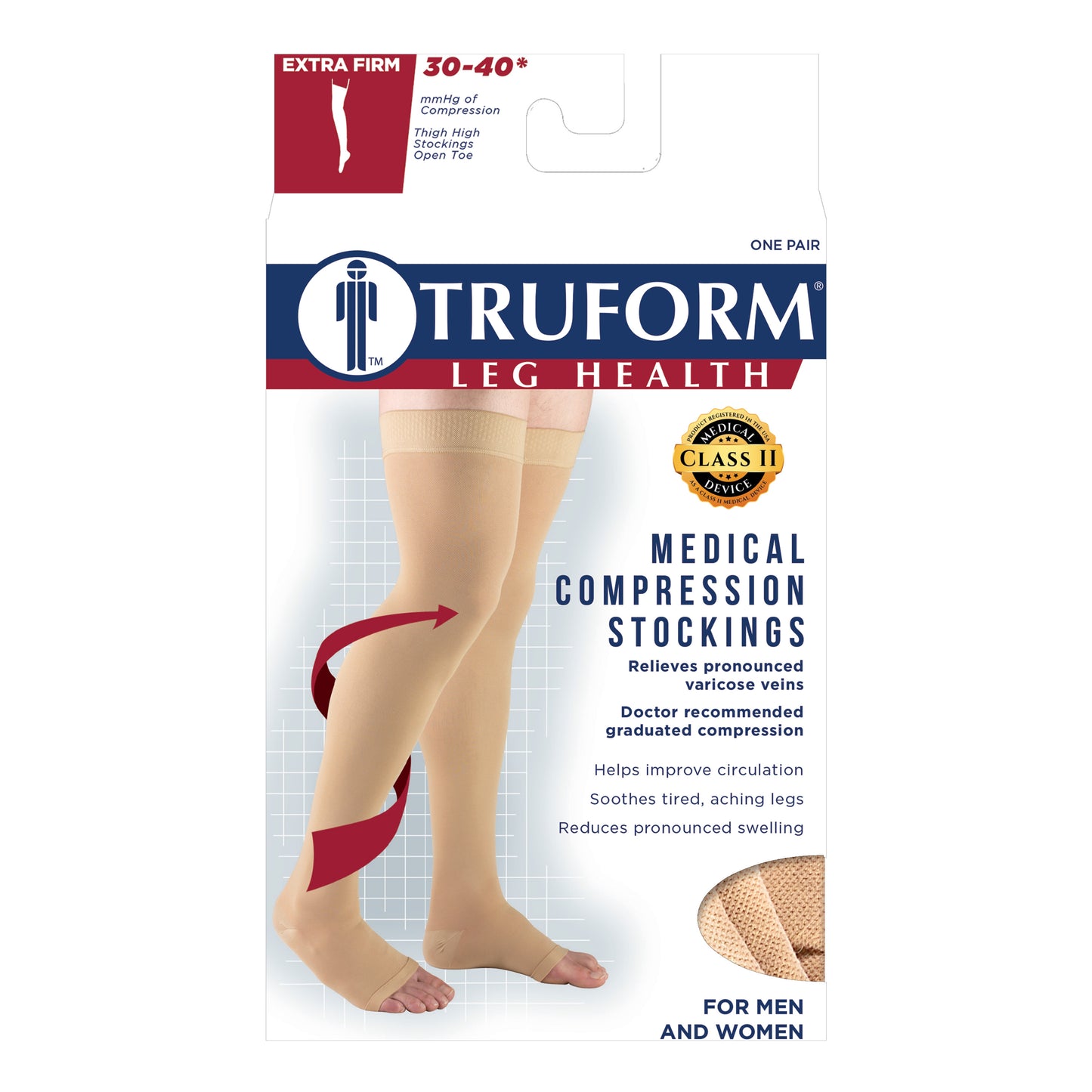 Truform 30-40 mmHg Compression Stockings for Men and Women, Thigh High Length, Dot-Top, Open Toe