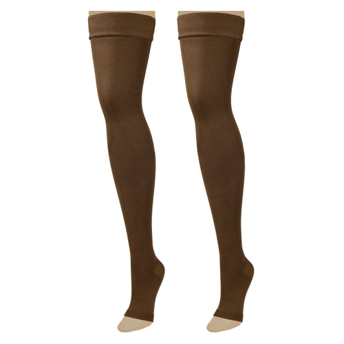 Truform 20-30 mmHg Compression Stockings for Men and Women, Thigh High Length, Dot-Top, Open Toe