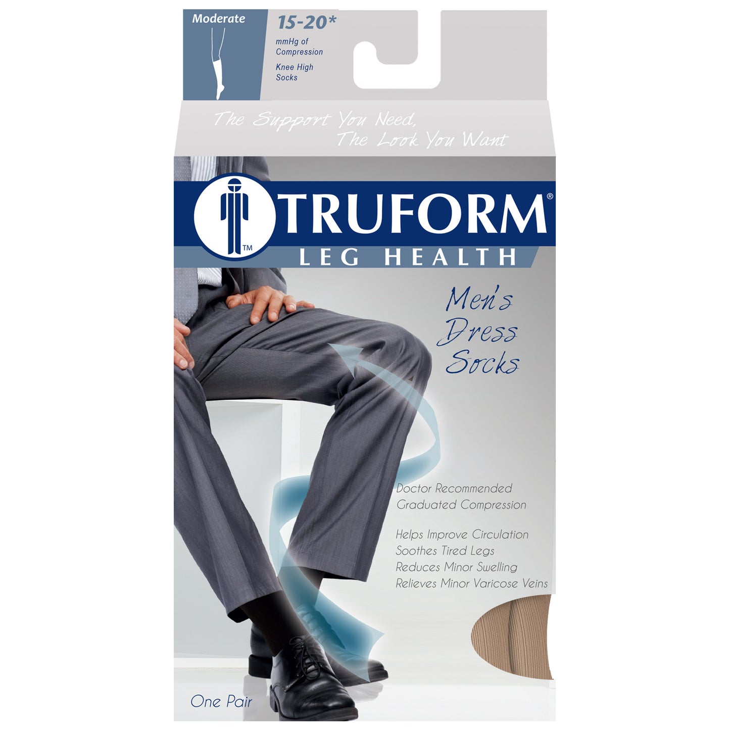 Truform Compression Socks, 15-20 mmHg, Men's Dress Socks, Knee High Over Calf Length