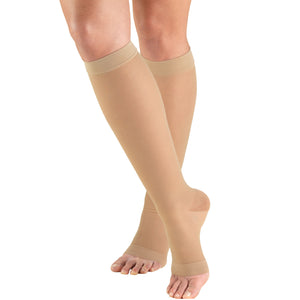 Truform Sheer Compression Stockings, 15-20 mmHg, Women's Knee High Length, Open Toe, 20 Denier