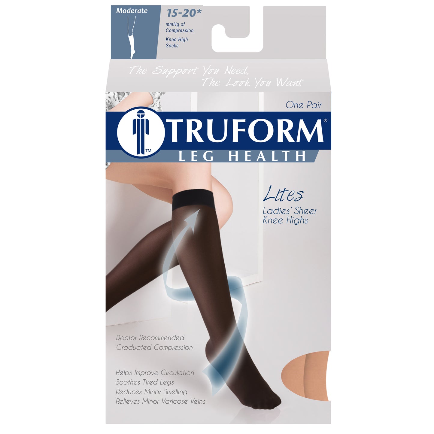 Truform Sheer Compression Stockings, 15-20 mmHg, Women's Knee High Length, 20 Denier