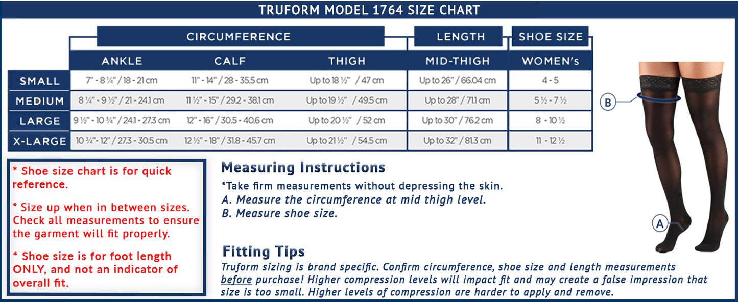 Truform Sheer Compression Stockings, 8-15 mmHg, Women's Thigh High Length, 20 Denier