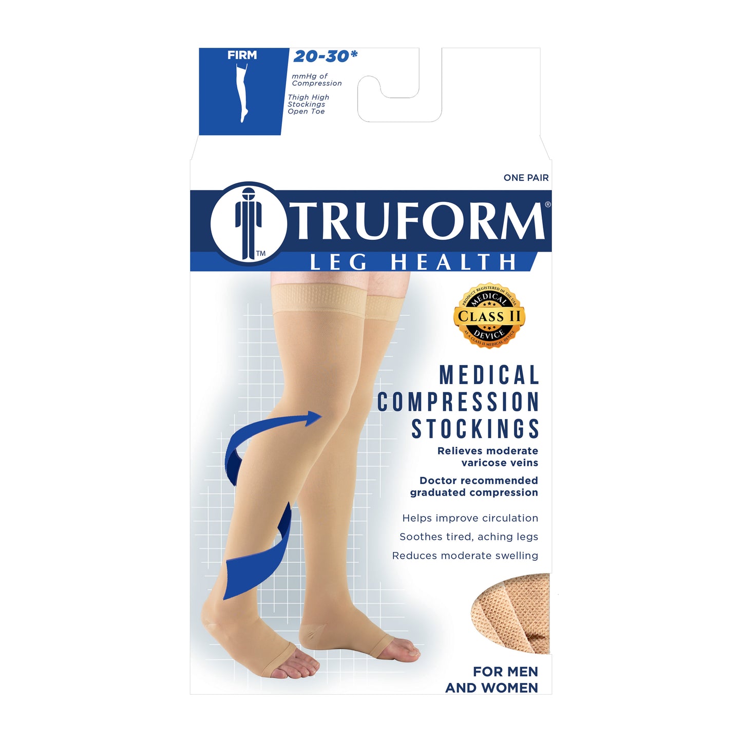 Truform 20-30 mmHg Compression Stockings for Men and Women, Thigh High Length, Dot-Top, Open Toe
