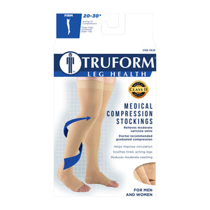 Truform 20-30 mmHg Compression Stockings for Men and Women, Thigh High Length, Dot-Top, Open Toe
