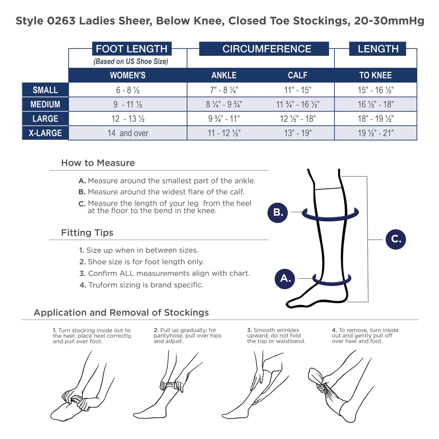 Truform Sheer Compression Stockings, 20-30 mmHg, Women's Knee High Length, 30 Denier