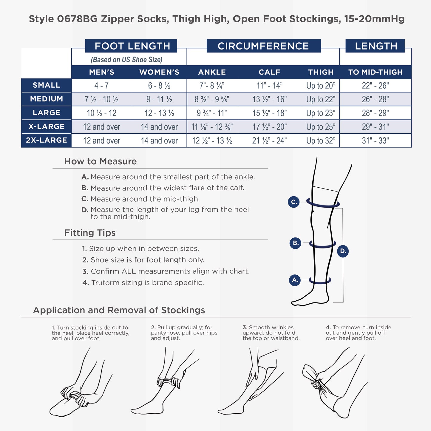 Truform Zipper Compression Stockings, 15-20 mmHg, Medical Thigh Length Leg Sleeve for Women and Men, Footless