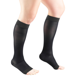 Truform Sheer Compression Stockings, 15-20 mmHg, Women's Knee High Length, Open Toe, 20 Denier
