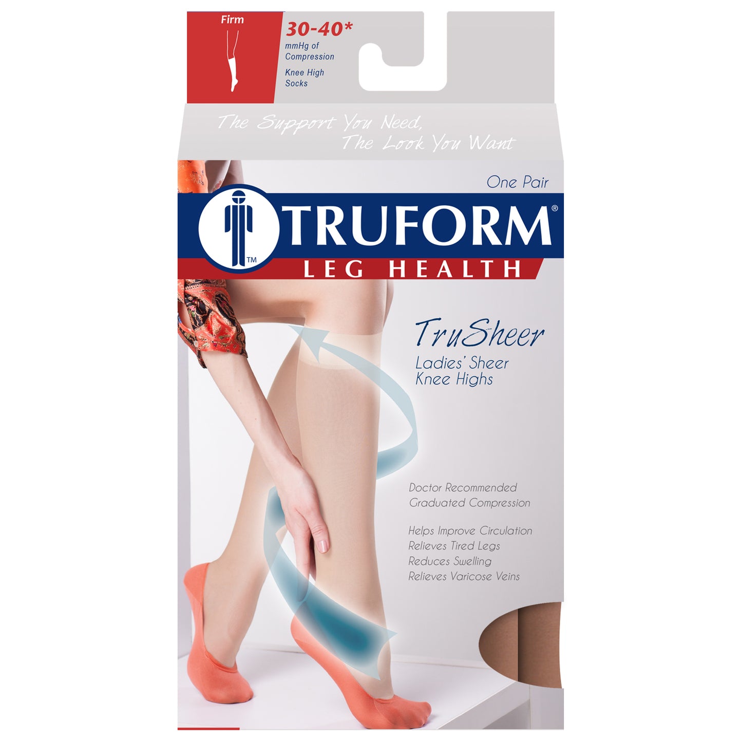 Truform Sheer Compression Stockings, 30-40 mmHg, Women's Knee High Length, 30 Denier