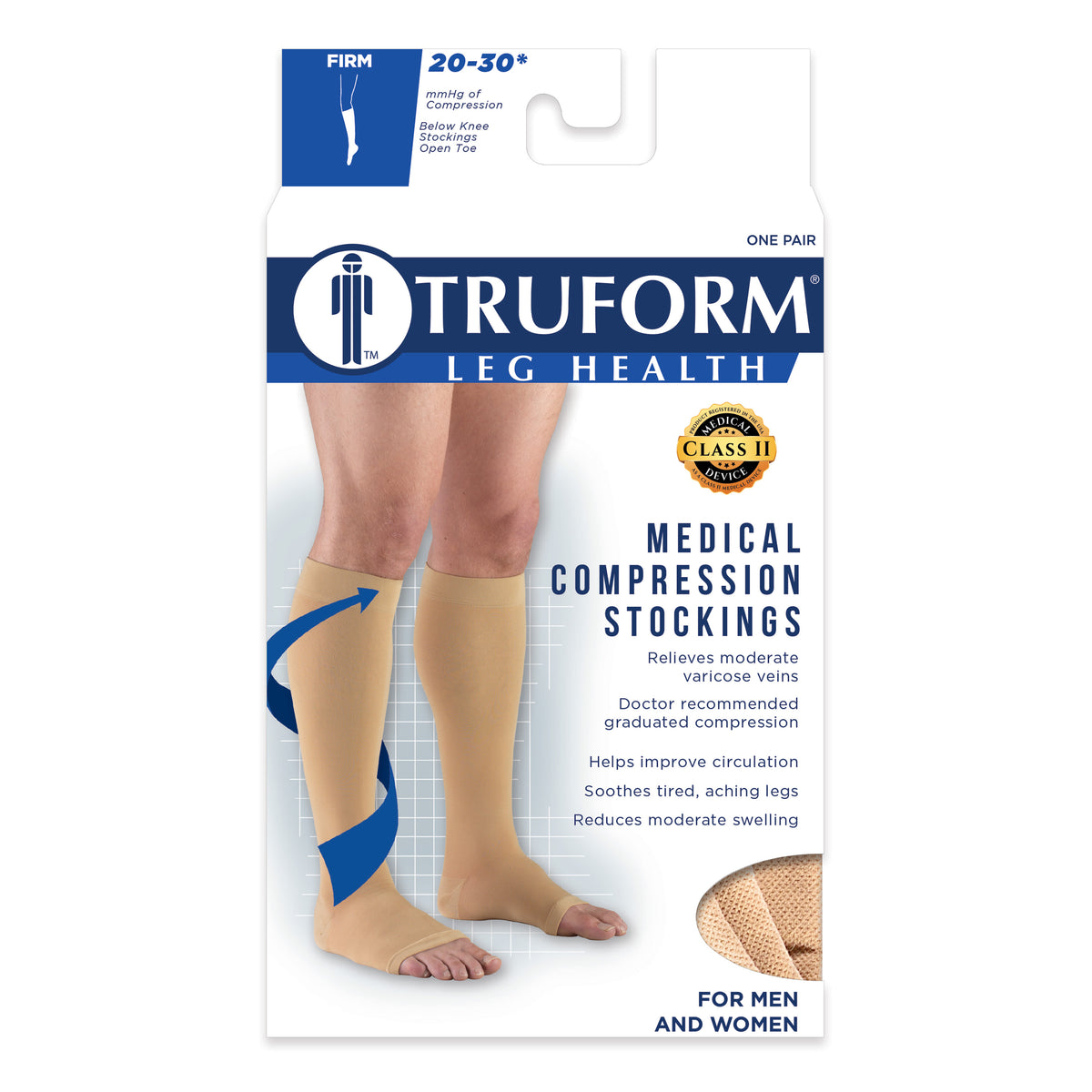 Truform 20-30 mmHg Compression Stockings for Men and Women, Knee High Length, Open Toe