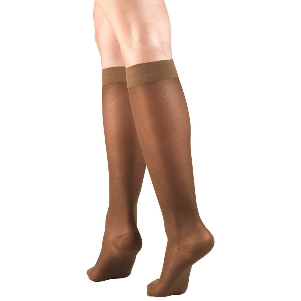 Truform Sheer Compression Stockings, 15-20 mmHg, Women's Knee High Length, Diamond Pattern