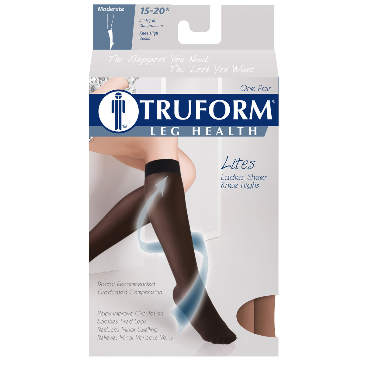Truform Sheer Compression Stockings, 15-20 mmHg, Women's Knee High Length, 20 Denier