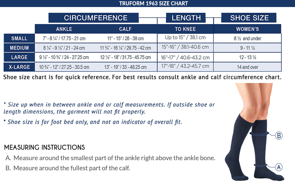 Truform Compression Socks, 15-20 mmHg, Ladies Gym Socks, Knee High Over Calf Length