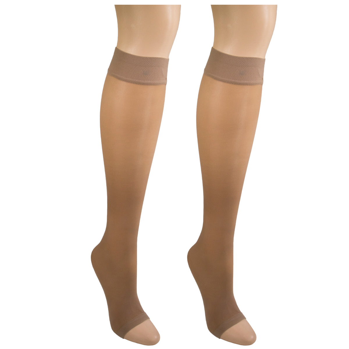 Truform Sheer Compression Stockings, 8-15 mmHg, Women's Open Toe, Knee High Length, 20 Denier