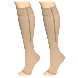 Truform Zipper Compression Stockings, 15-20 mmHg Medical Socks, Women and Men, Knee High, Open Toe