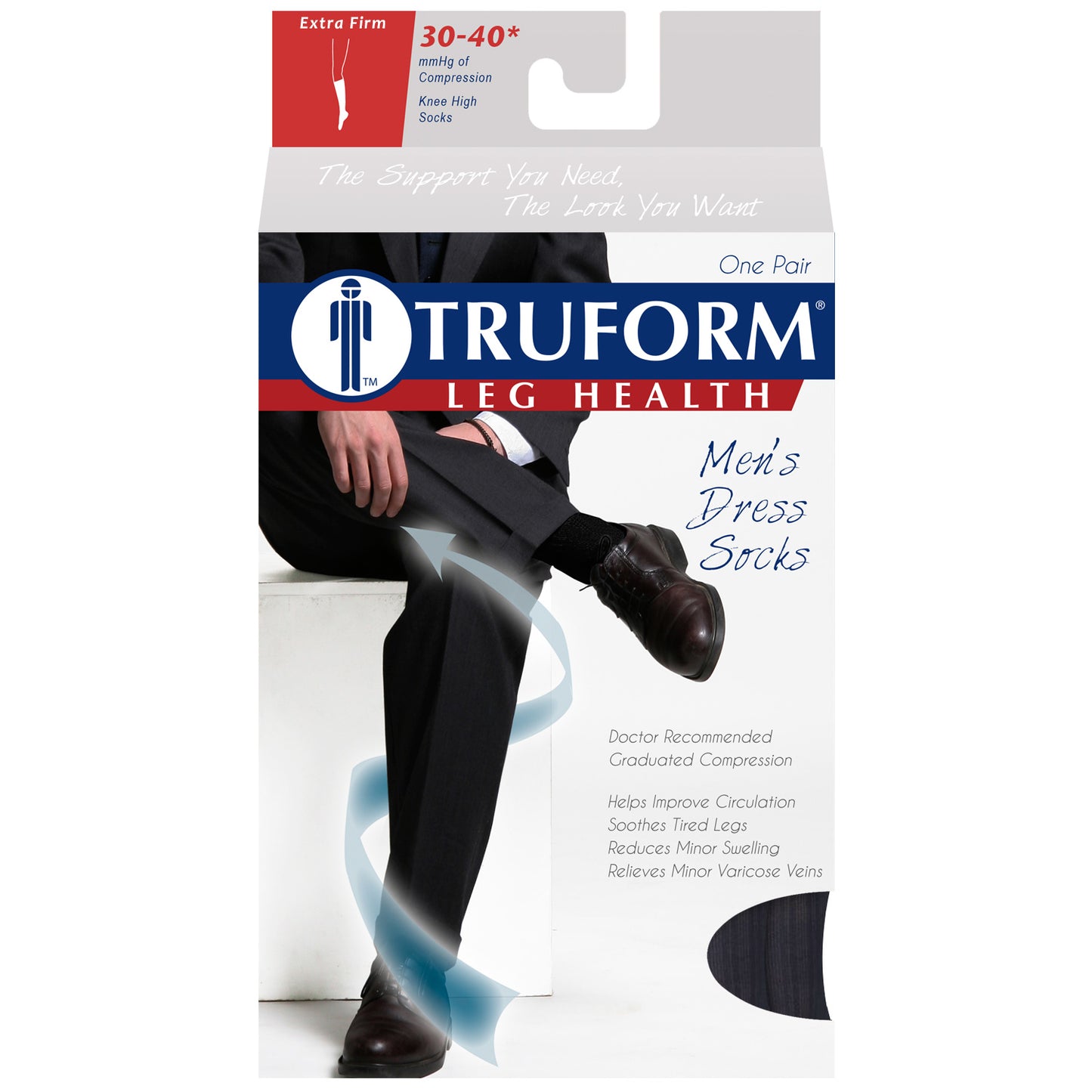 Truform Compression Socks, 30-40 mmHg, Men's Dress Socks, Knee High Over Calf Length
