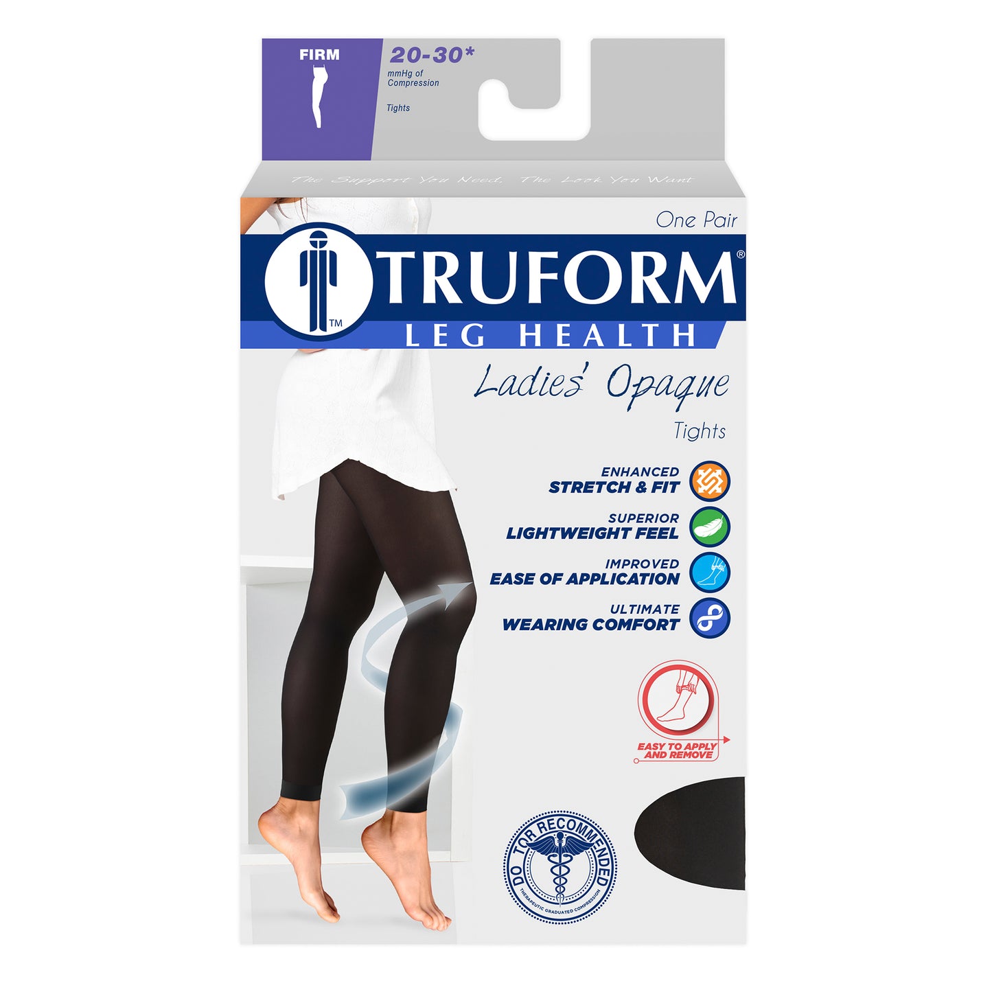 Truform Women's 20-30 mmHg Medical Compression Tights, Footless Opaque Shapewear Support Pantyhose